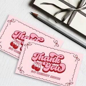 50pe.Pink Thank You Cards with Cherry Design